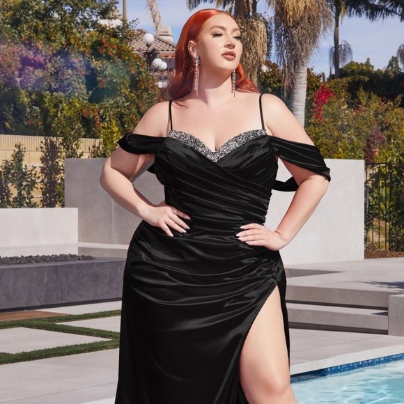 NEW LONG SHEATH OFF THE SHOULDER SLEEVELESS SOFT SATIN DRESS WITH STRAPS CD875C